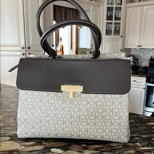 Calvin Klein Brown and Taupe Satchel with Elegant Design